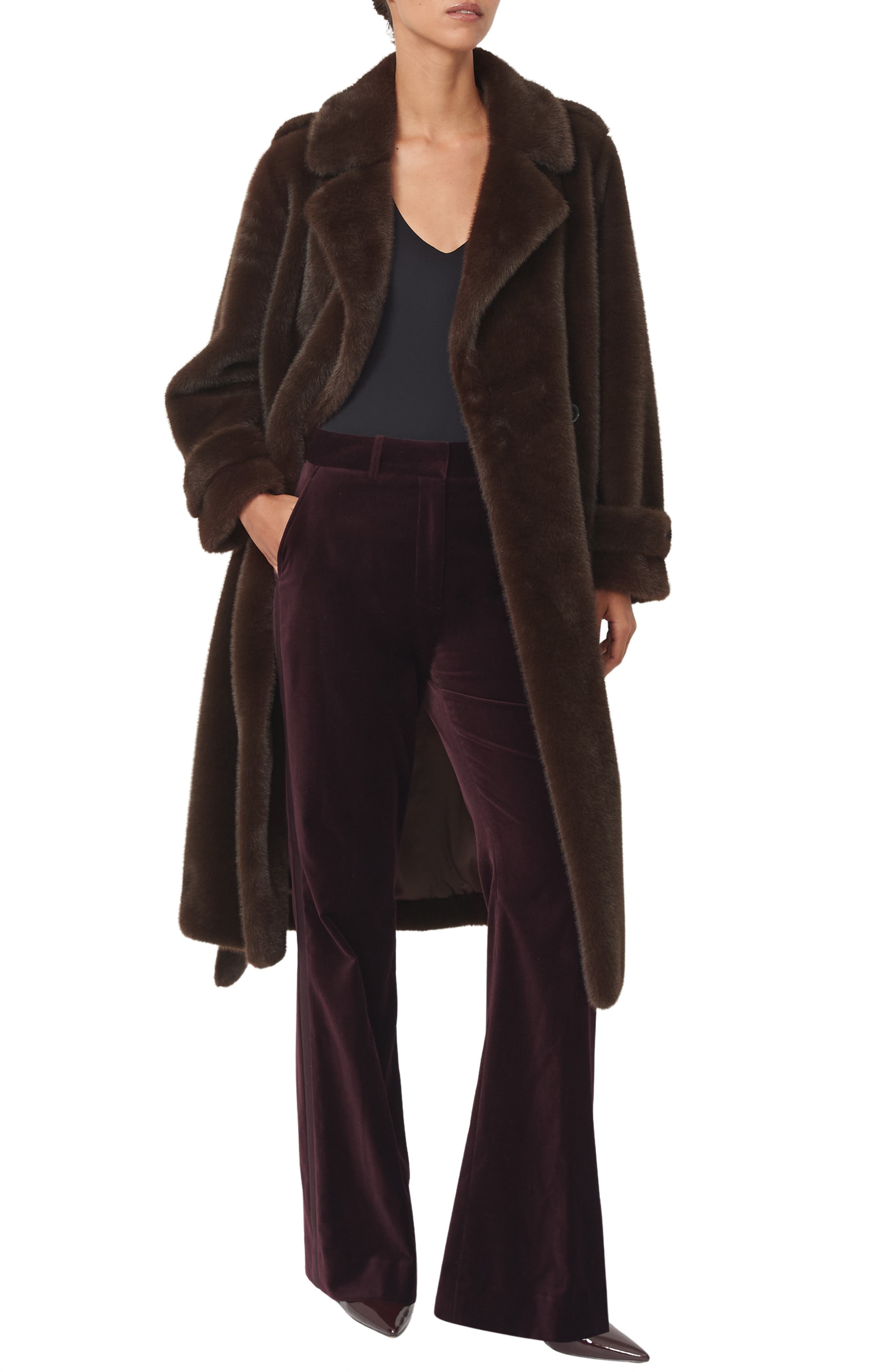 Reiss Cate Belted Faux Fur Coat