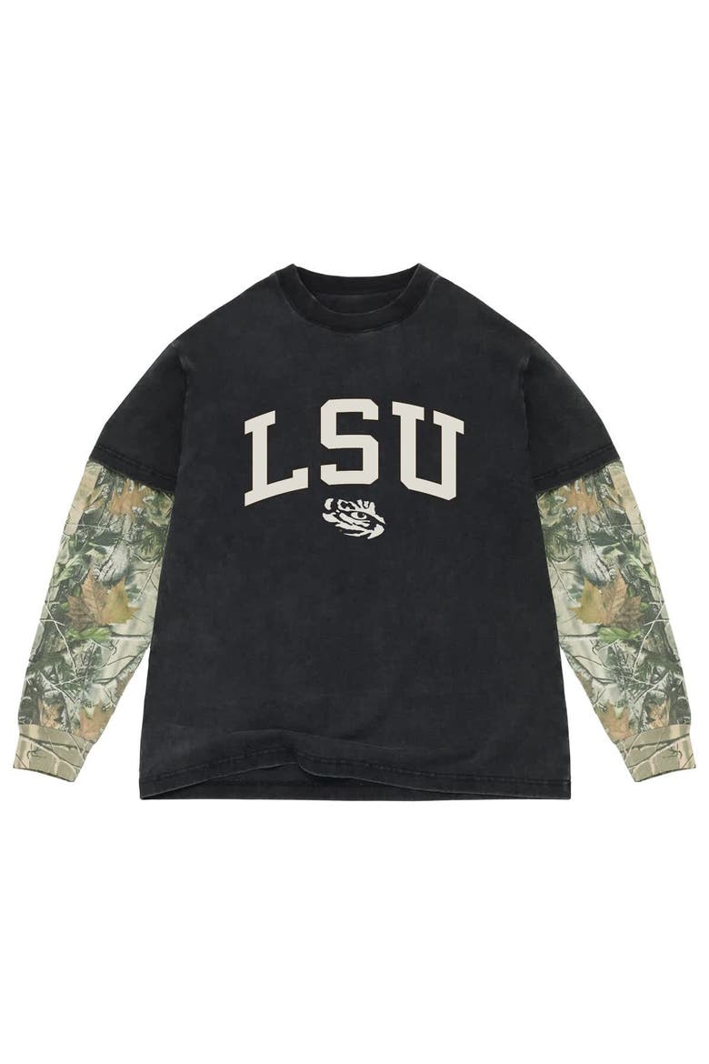Men's Uscape Apparel  Black/Camo LSU Tigers Back Bay Twofer Heavyweight Long Sleeve T-Shirt, Main, color, Black