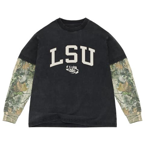 Men's Uscape Apparel  Black/Camo LSU Tigers Back Bay Twofer Heavyweight Long Sleeve T-Shirt
