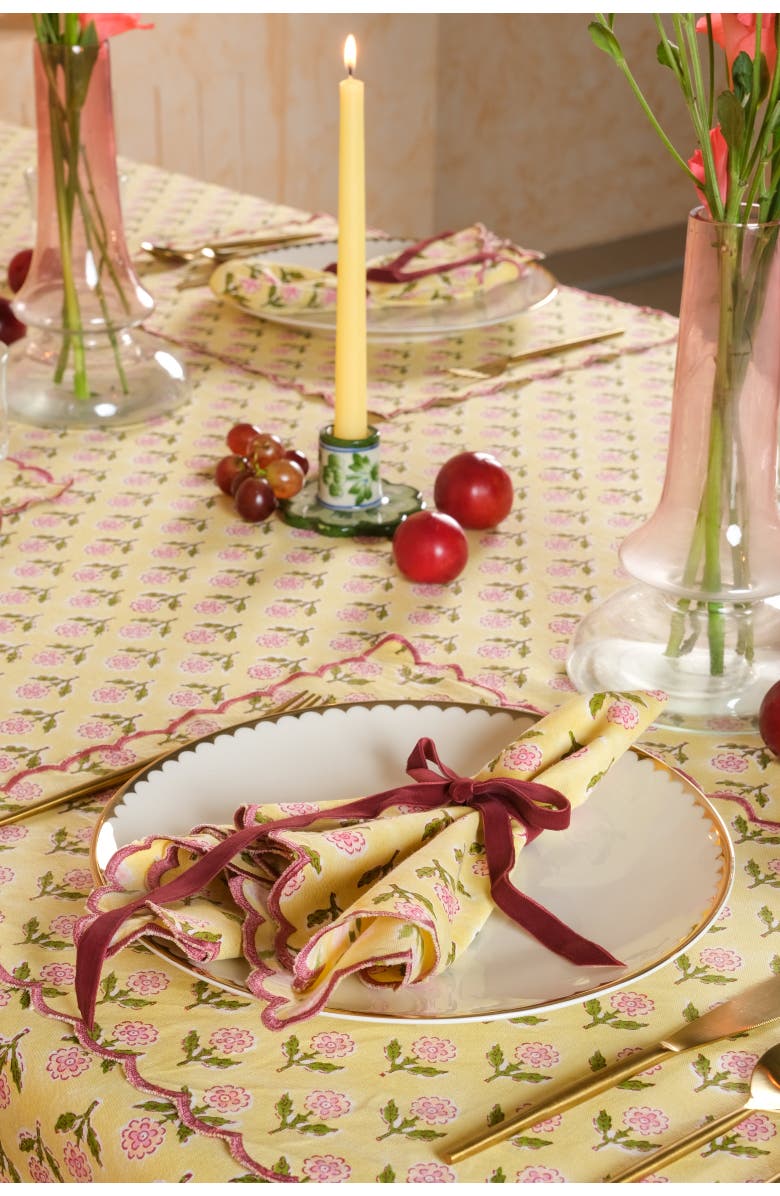 Inner Child Mona Scallop Embroidered Blockprint Tablecloth, Alternate, color, 70X120