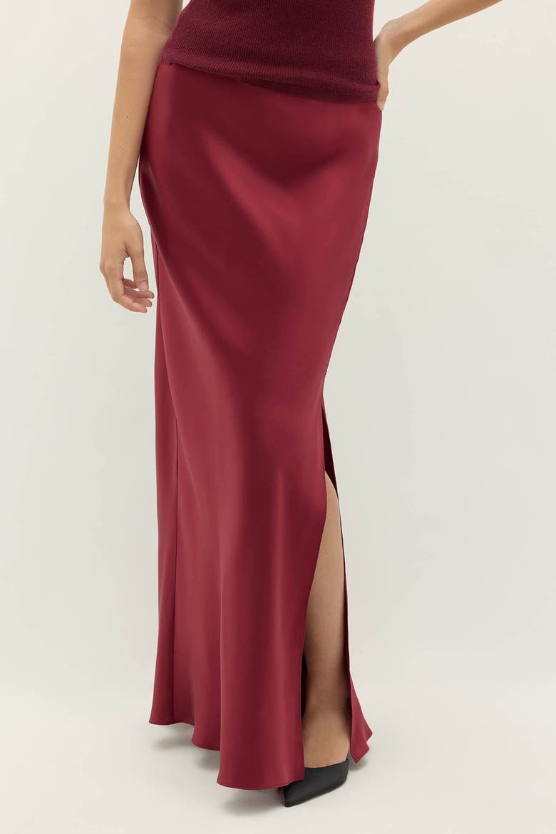 Siren Silk Maxi Skirt, Alternate, color, Bordeaux
