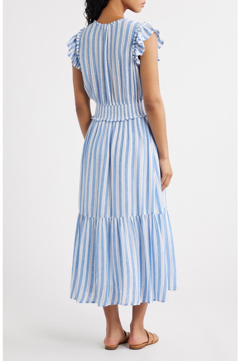 Garden Smocked Waist Linen Blend Maxi Dress, Alternate, color, ATLANTIS STRIPE