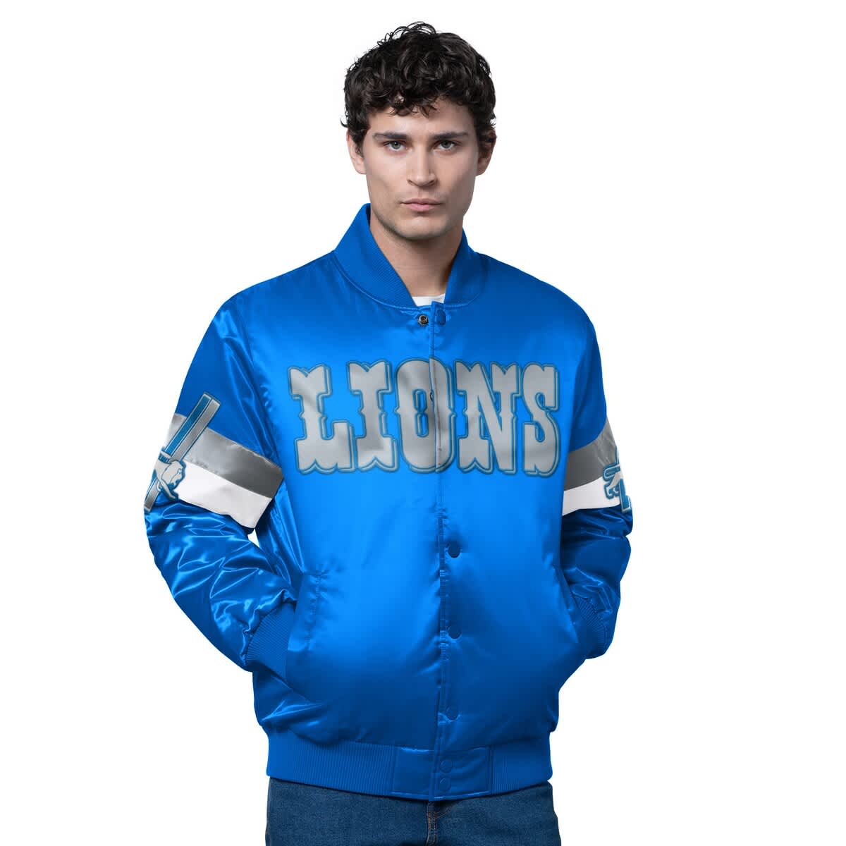 Starter Blue Detroit Lions Triple Option Satin Varsity Vintage Logo Full-snap Jacket