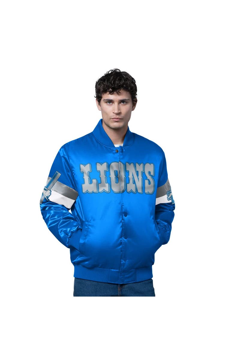 STARTER Men
s Starter Blue Detroit Lions Triple Option Satin Varsity Vintage Logo Full-Snap Jacket, Main, color, Blue
