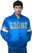 STARTER Men's Starter Blue Detroit Lions Triple Option Satin Varsity Vintage Logo Full-Snap Jacket