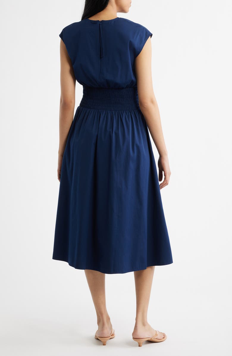 SPANX<sup>®</sup> Smock Waist V-Neck Cotton Midi Dress, Alternate, color, Timeless Navy