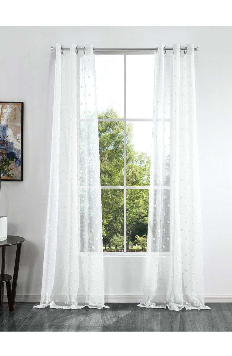 DAINTY HOME Snowball Set of 2 Sheer Panel Curtains, Main, color, 