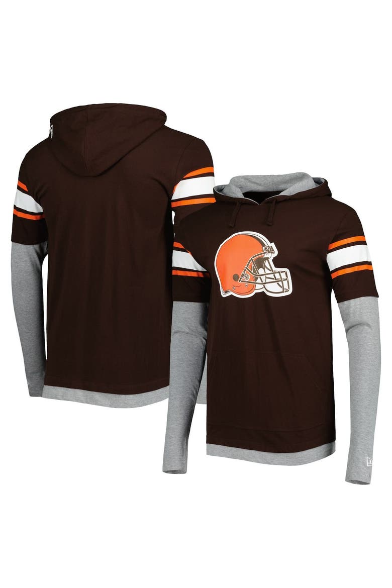 Men's New Era Brown Cleveland Browns Long Sleeve Hoodie T-Shirt, Main, color, Brown