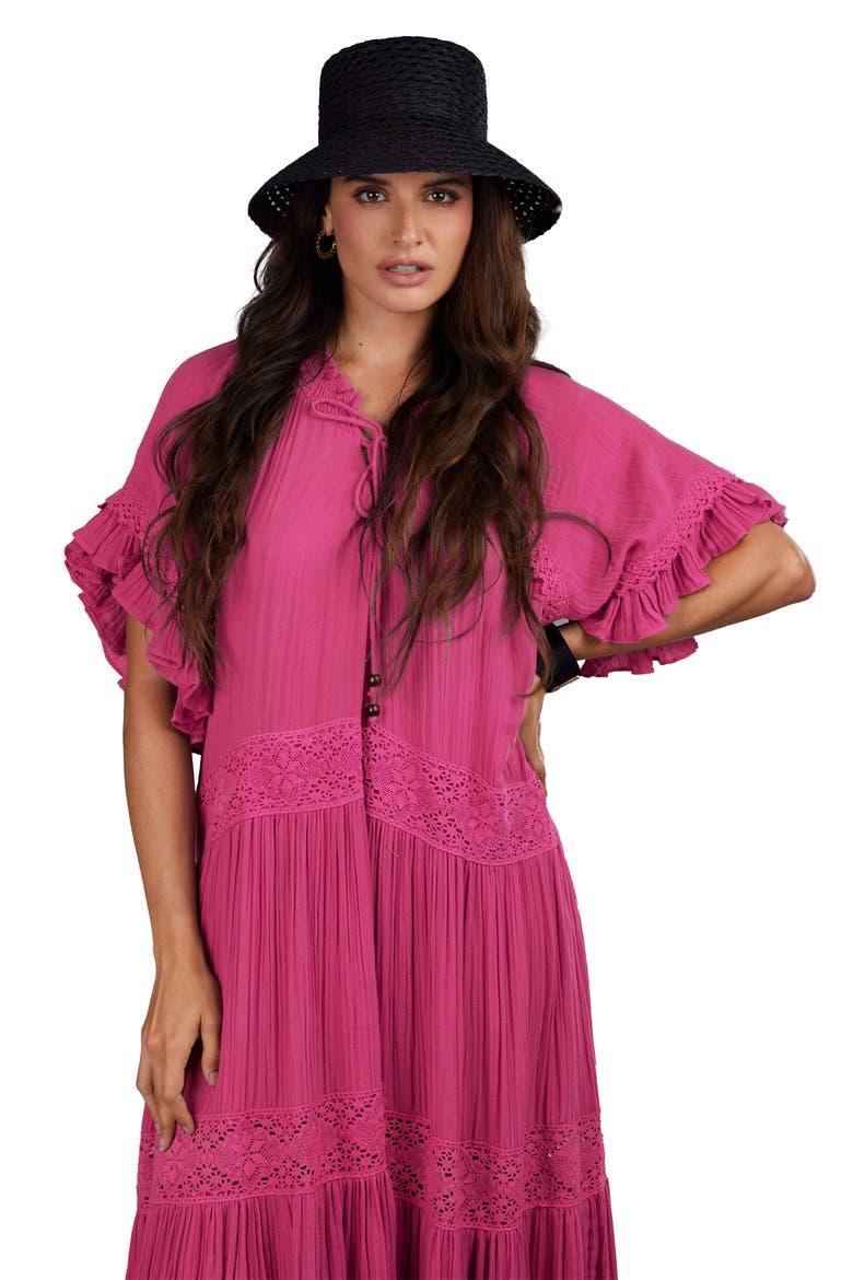 Tiered Cotton Maxi Dress, Alternate, color, magenta