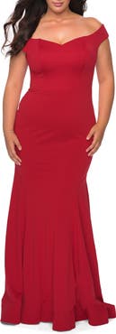 La Femme Off the Shoulder Plus Size Jersey Dress
