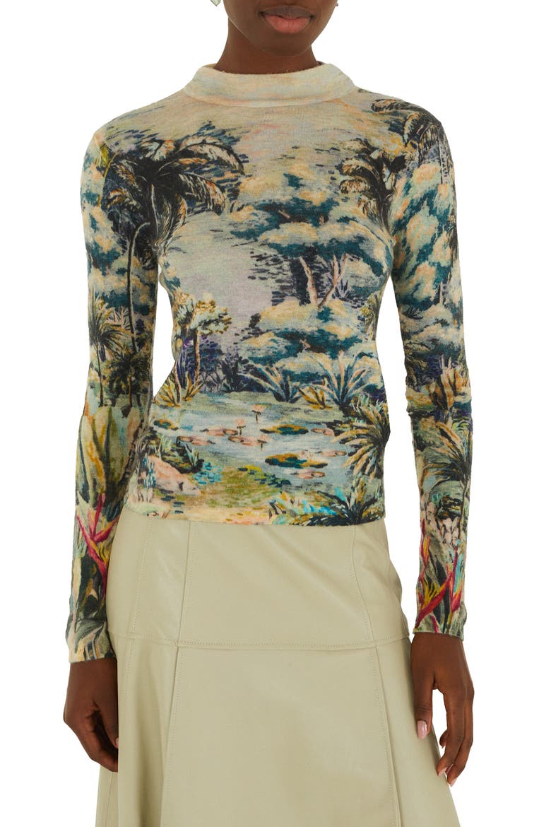 Petricor Mock Neck Long Sleeve Knit Top, Main, color, GREEN