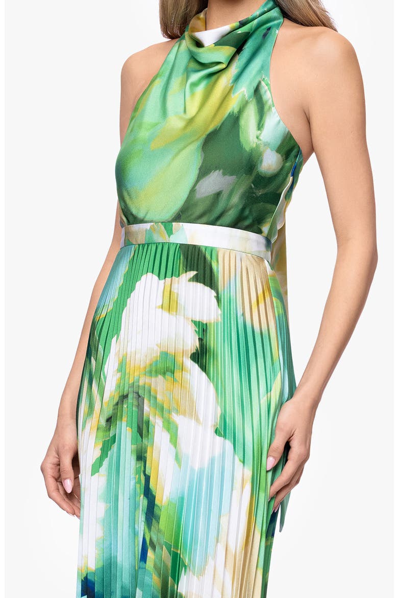 Floral Print Pleated Halter Dress, Alternate, color, GREEN/ MULTI