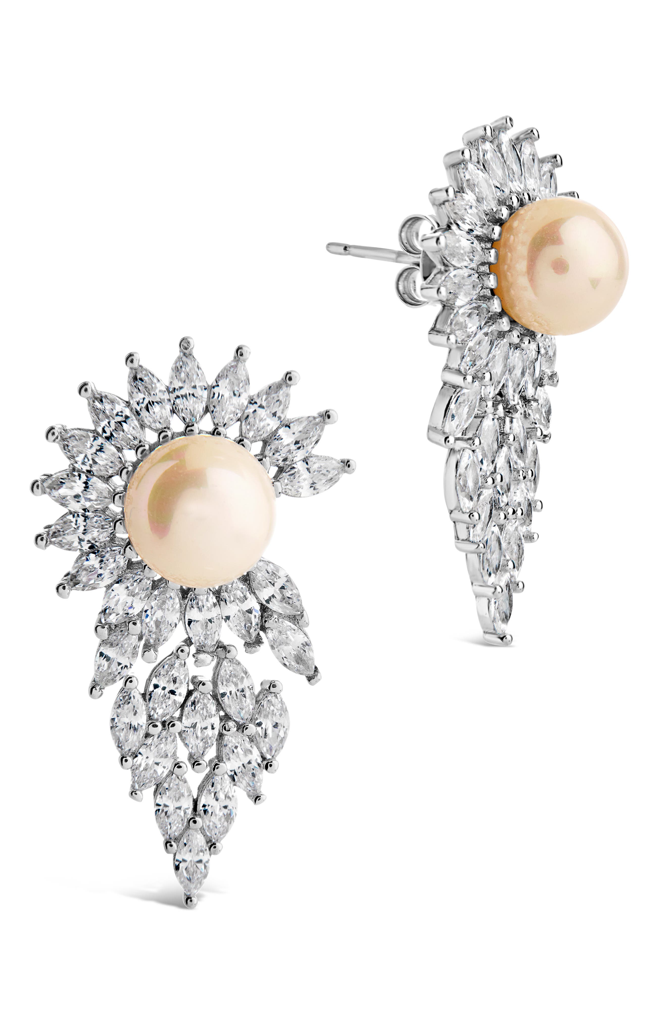 Sterling Forever Rhianna Imitation Pearl & Cubic Zirconia Statement Earrings