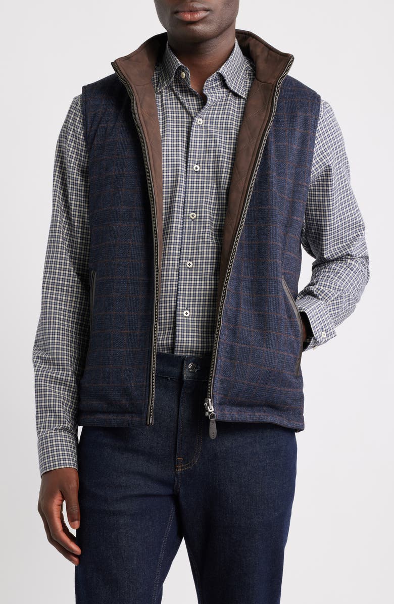 Johnston & Murphy Upton Quilted Reversible Vest, Alternate, color, Dark Brown/ Navy Plaid