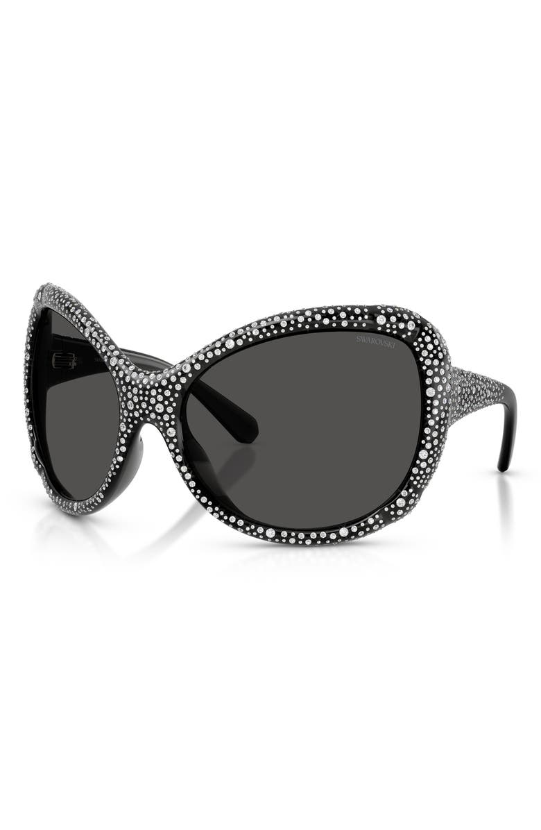 Swarovski 72mm Butterfly Sunglasses, Alternate, color, Dark Grey / Dark Grey