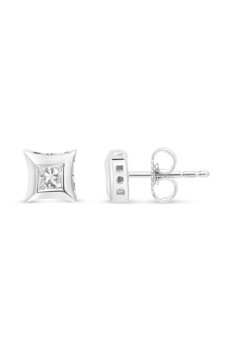 10K White Gold 1/3 Ct Invisible Style Princess Stud Earrings, Alternate, color, White