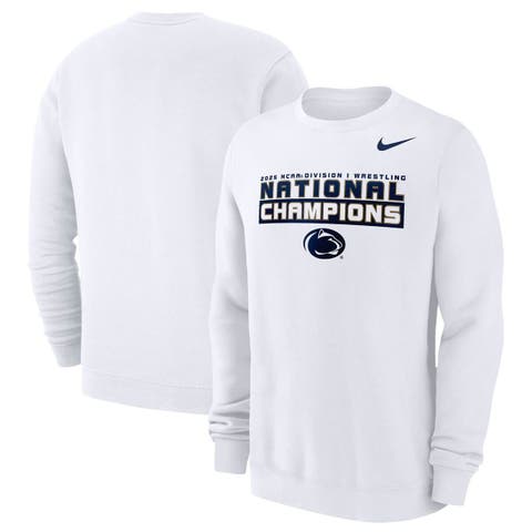 Men's Nike White Penn State Nittany Lions 2025 NCAA Wrestling National Champions Club Fleece Pullover Sweatshirt