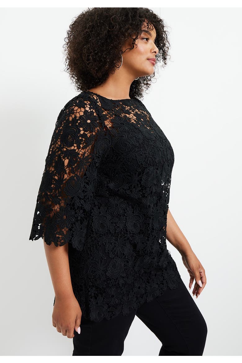 Allover Lace Top, Alternate, color, BLACK