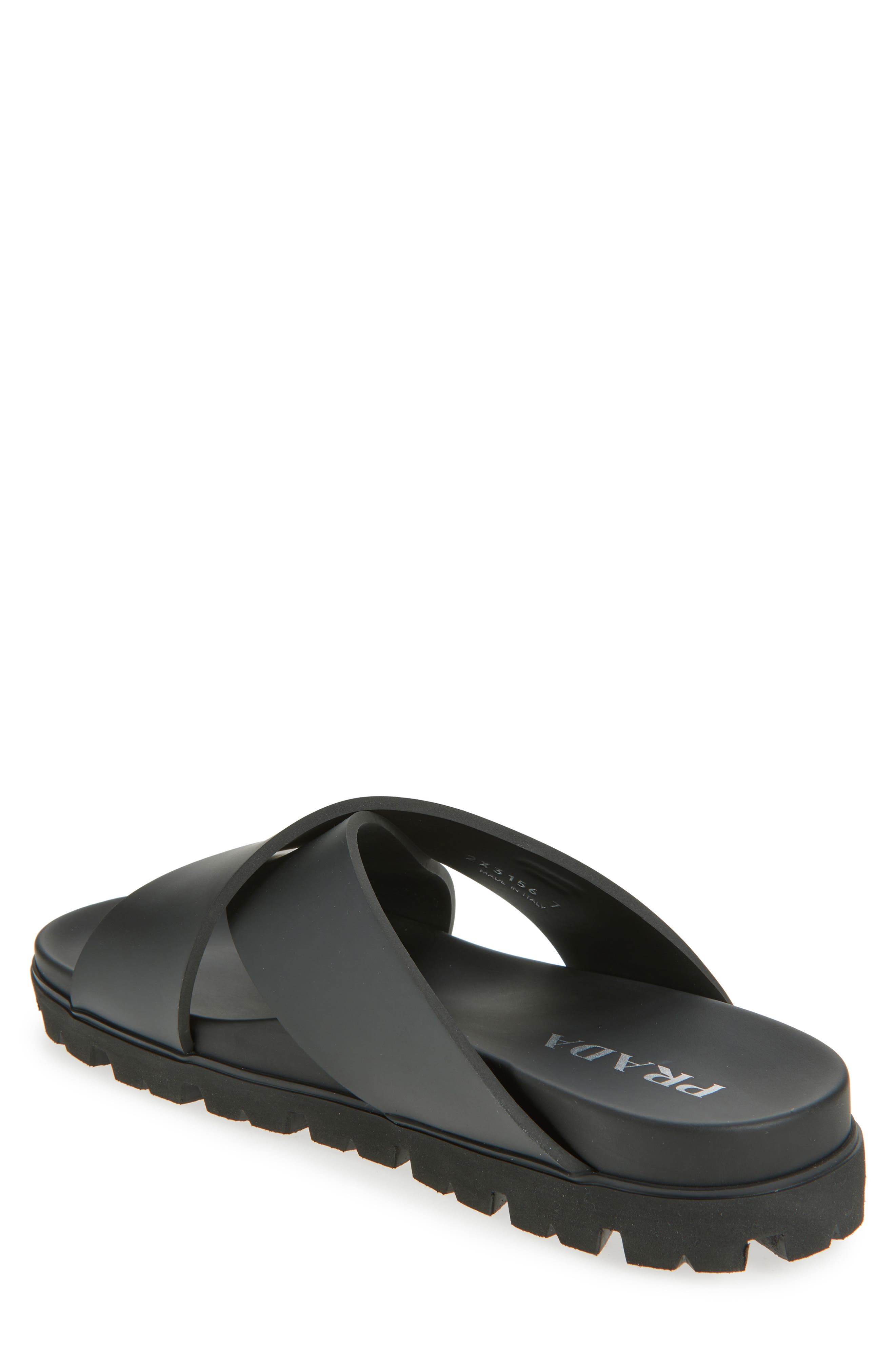 Prada Cross Strap Slide Sandal, Alternate, color, Nero