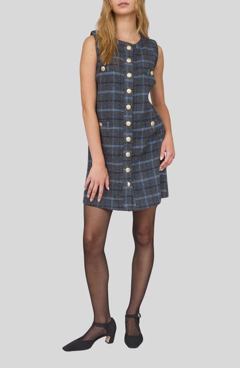 Plaid Sleeveless Button Front Minidress