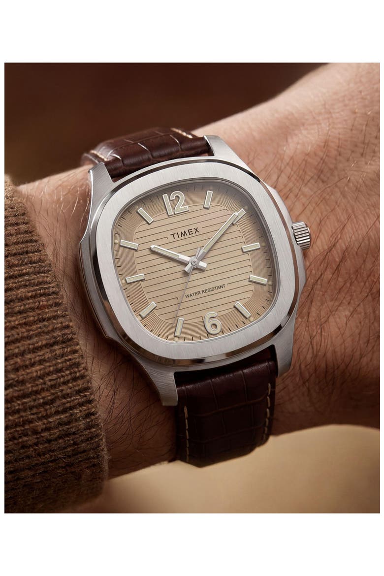 Marquis Croc-Embossed Leather Strap Watch, Alternate, color, BROWN