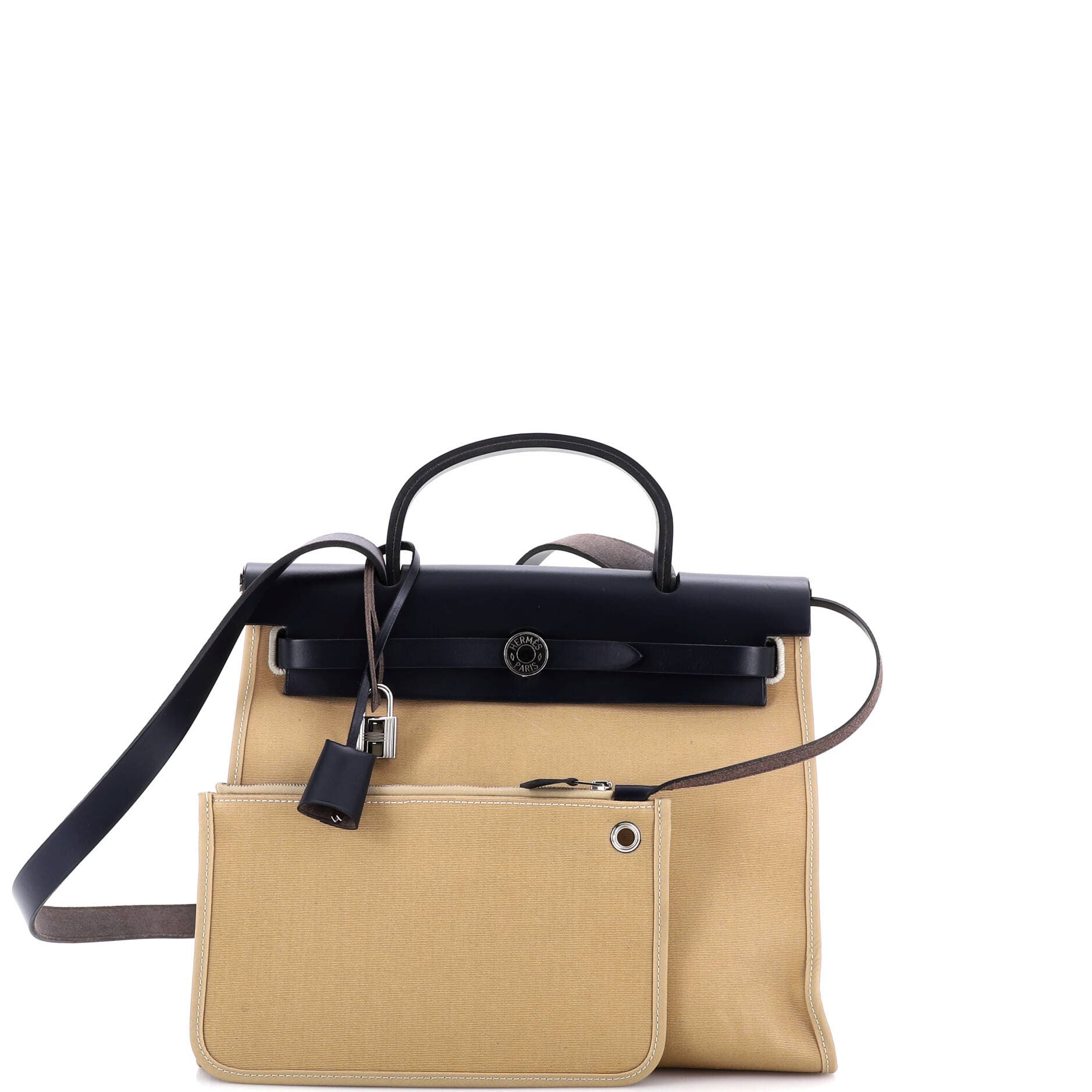 Pre-Owned Hermes Herbag Zip Leather and Toile 31, Alternate, color, Trench
