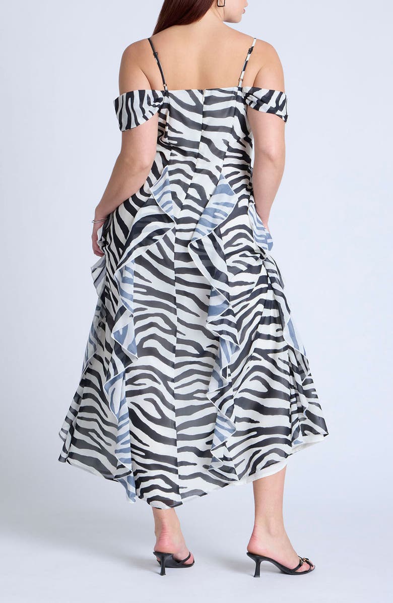 ELOQUII Zebra Print Cold Shoulder Maxi Dress, Alternate, color, 