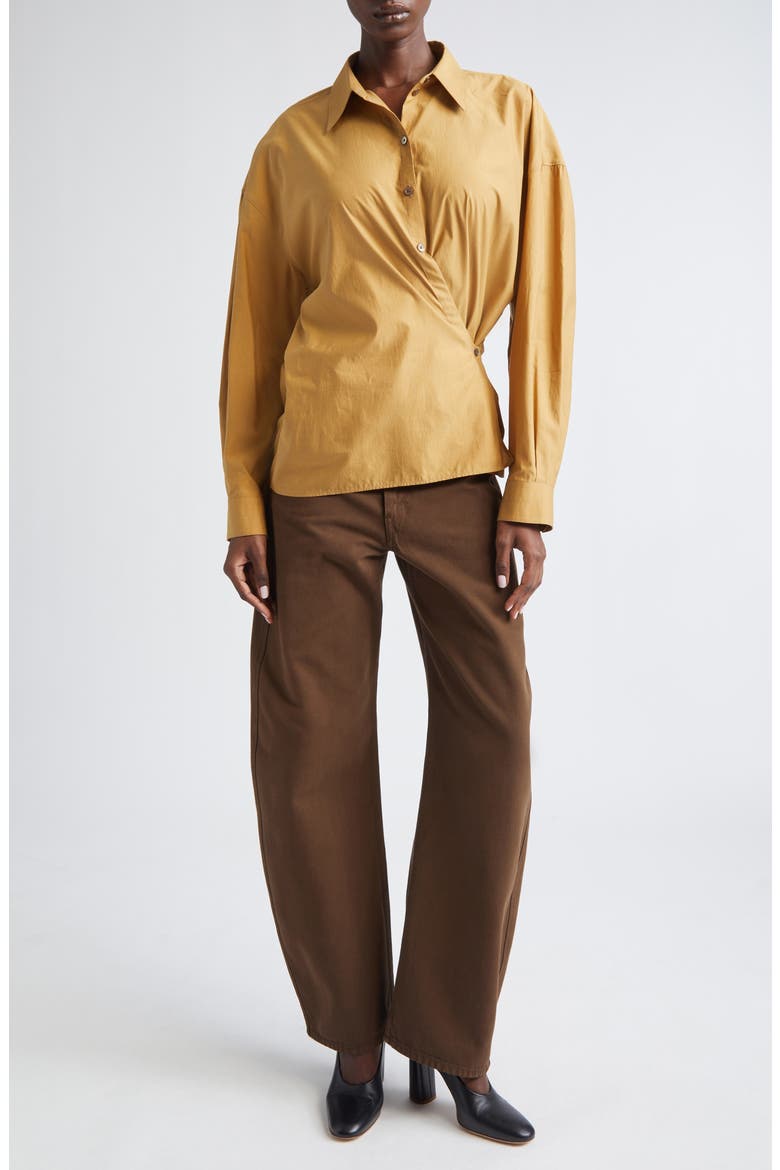 Twisted Cotton & Silk Button-Up Shirt, Alternate, color, CUMIN