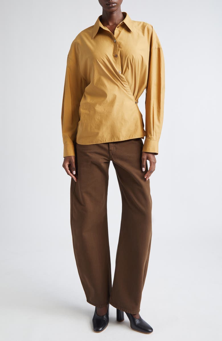 Lemaire Twisted Cotton & Silk Button-Up Shirt, Alternate, color, Cumin
