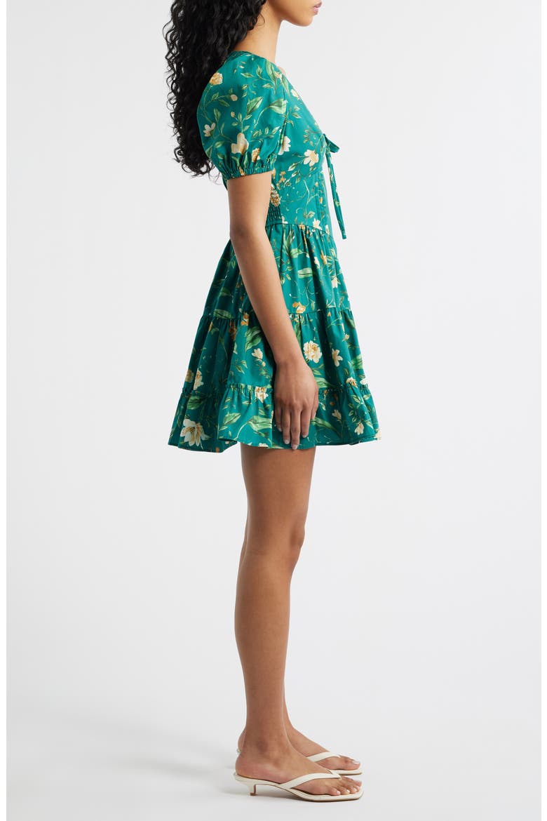 Floral Pintuck Puff Sleeve Cotton Fit & Flare Sundress, Alternate, color, GREEN MULTI