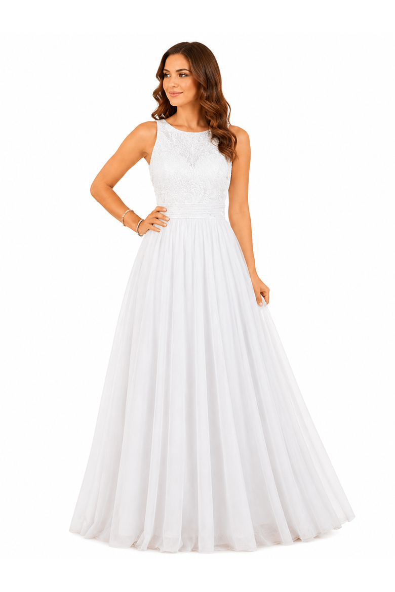 Beaded Faux-Wrap V-Neck Bridal Gown, Alternate, color, Ivory