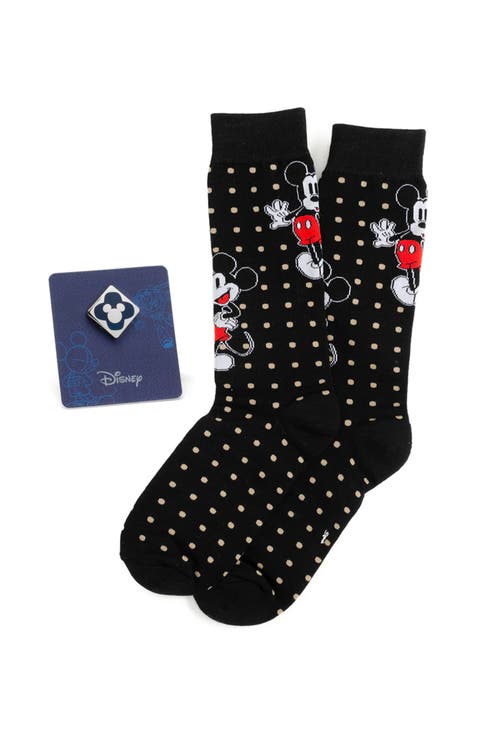 Mickey Dots Crew Socks & Lapel Pin Set