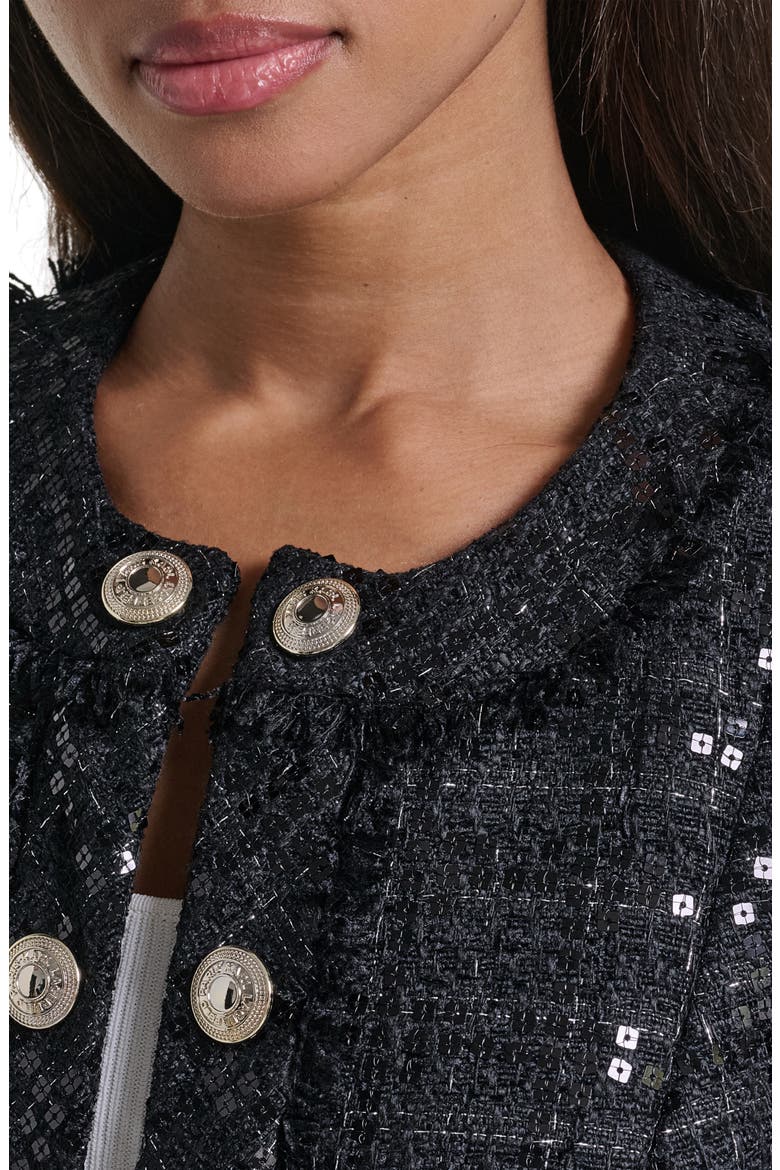 Sequin Collarless Jacket, Alternate, color, BLACK