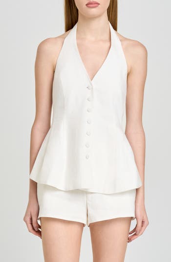WAYF Paloma Button-Up Peplum Halter Top | Nordstrom