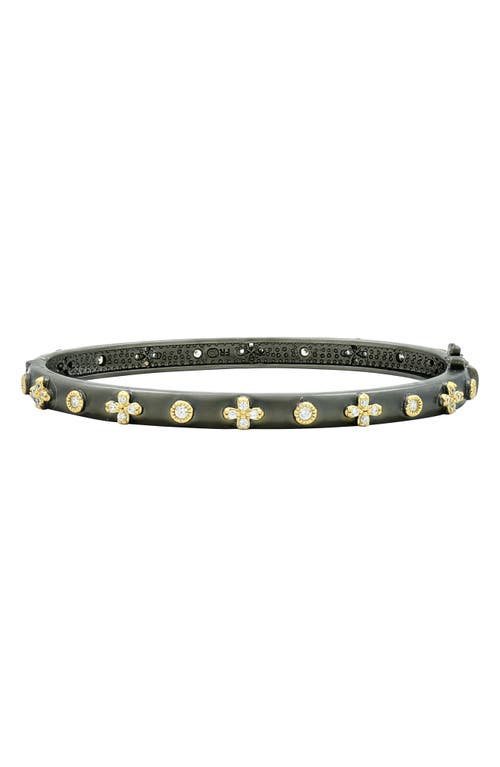 Freida Rothman Clover Hinge Bangle In Black/gold