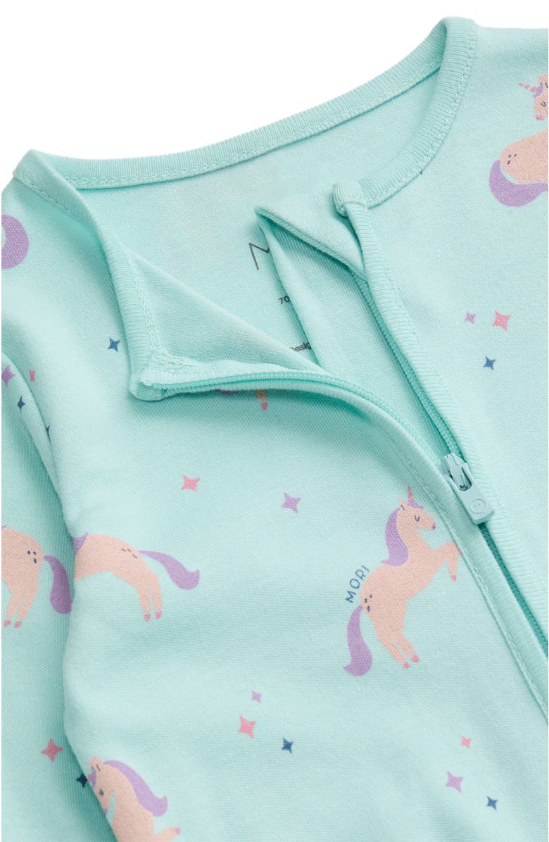 MORI Print Two Way Zip Up Sleepsuit, Alternate, color, Unicorn & Spa Blue