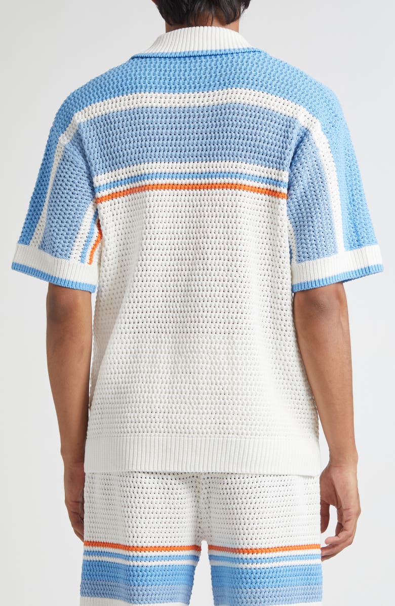 Casablanca Camp Collar Short Sleeve Cotton Crochet Cardigan, Alternate, color, Blue Multi