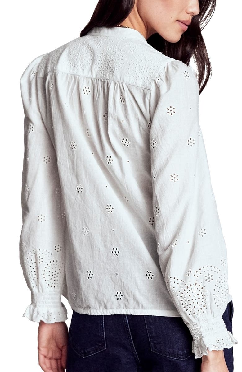 Boden Alice Embroidered Eyelet Cotton Button-Up Shirt, Alternate, color, White