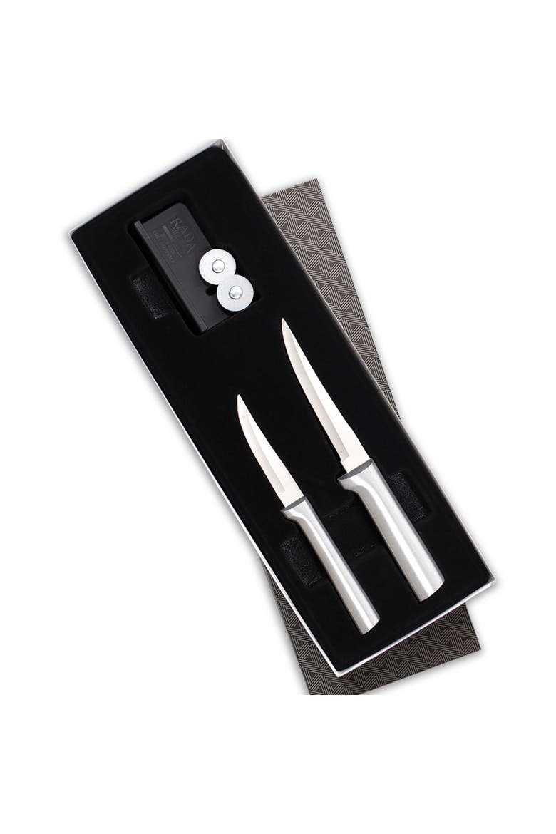 2 Piece Paring Knife Set with Sharpener and Gift Box, Main, color, Silver