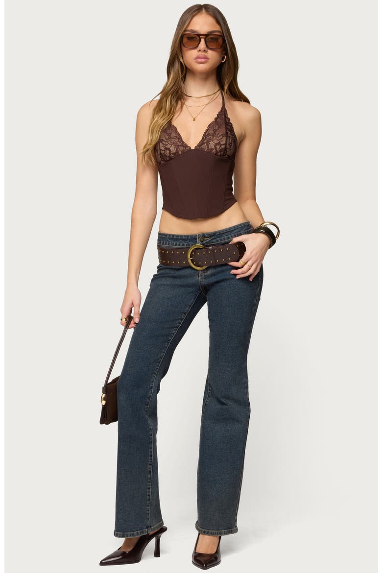 Ghita Lacy Crop Halter Corset Top, Alternate, color, BROWN