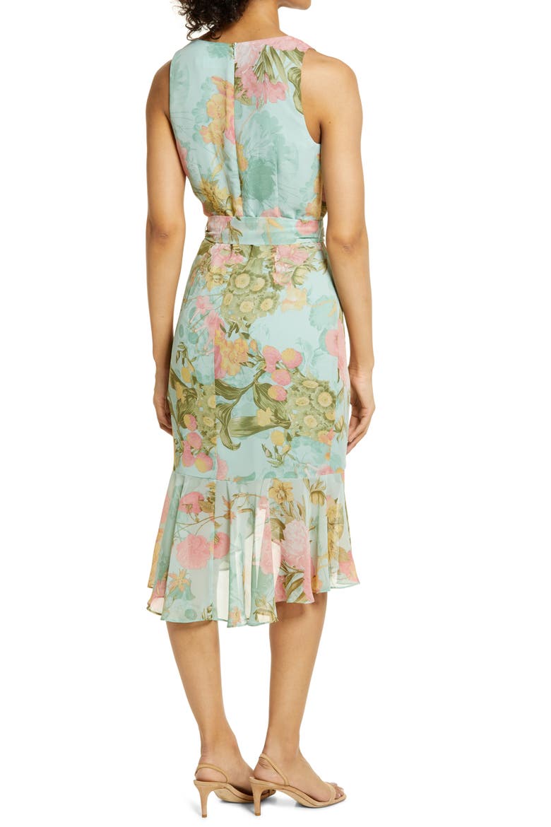 Floral Wrap Front Sleeveless Dress, Alternate, color, MINT MULTI