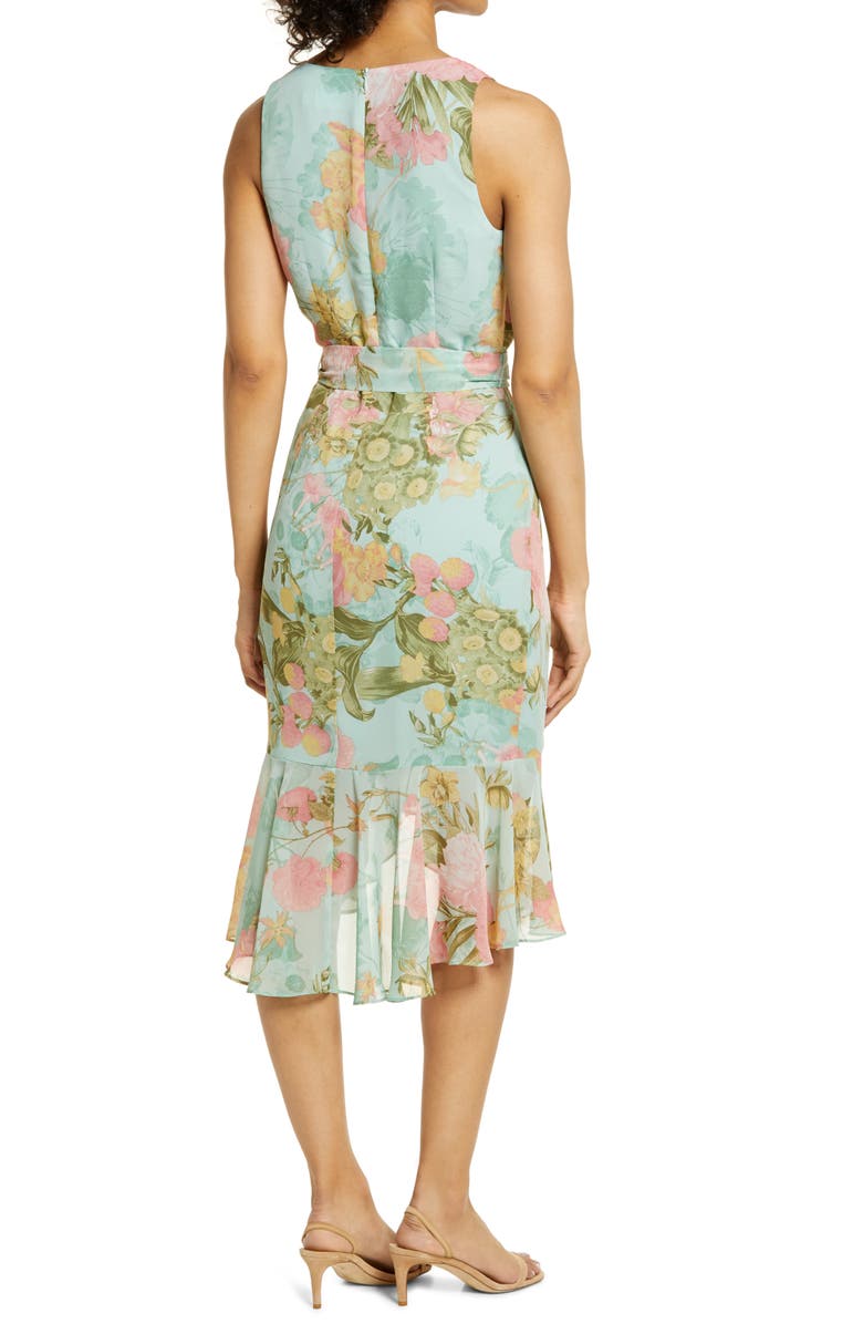 Eliza J Floral Wrap Front Sleeveless Dress, Alternate, color, 