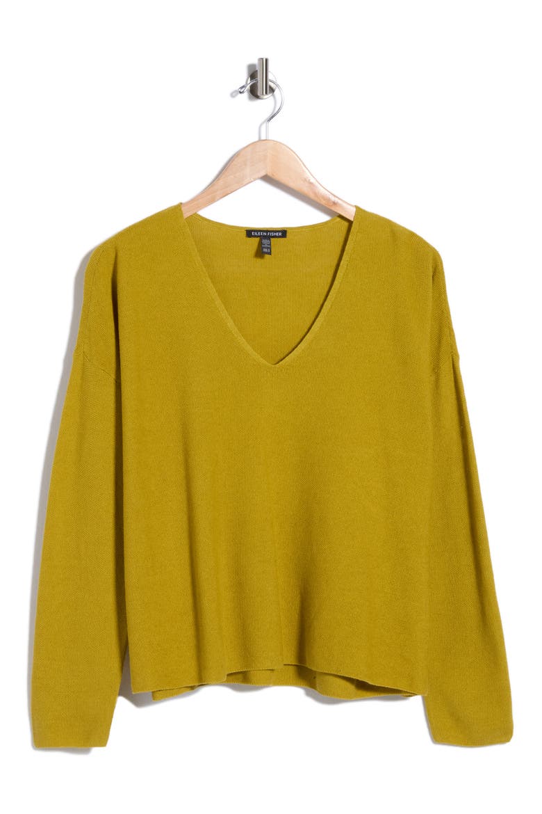Organic Linen & Organic Cotton V-Neck Sweater, Alternate, color, GOLDEN PEAR