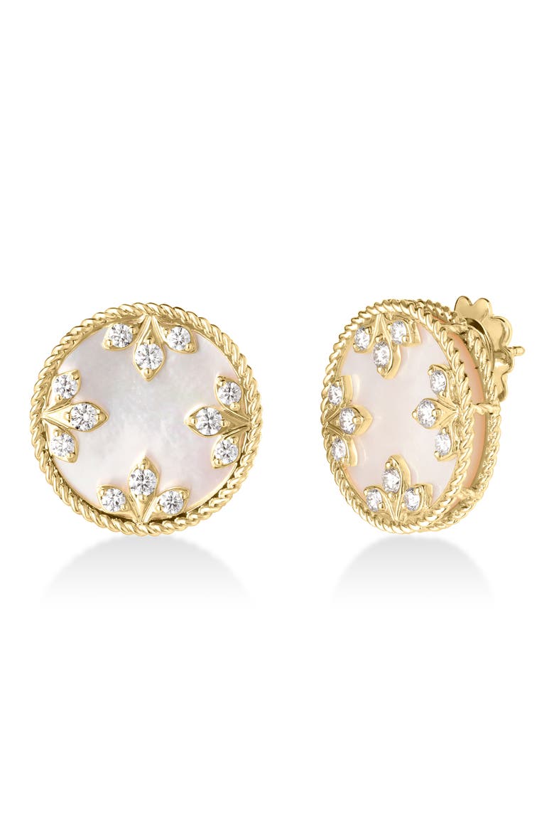 Venetian Diamond & Mother-of-Pearl Medallion Stud Earrings, Main, color, GOLD/ WHITE