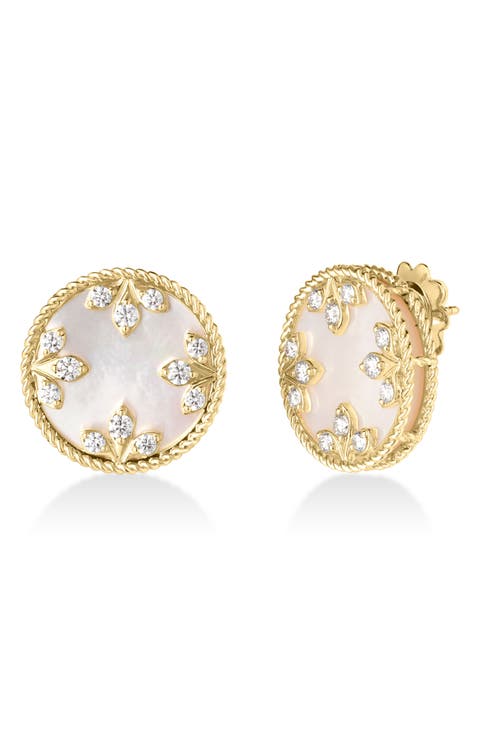 Venetian Diamond & Mother-of-Pearl Medallion Stud Earrings