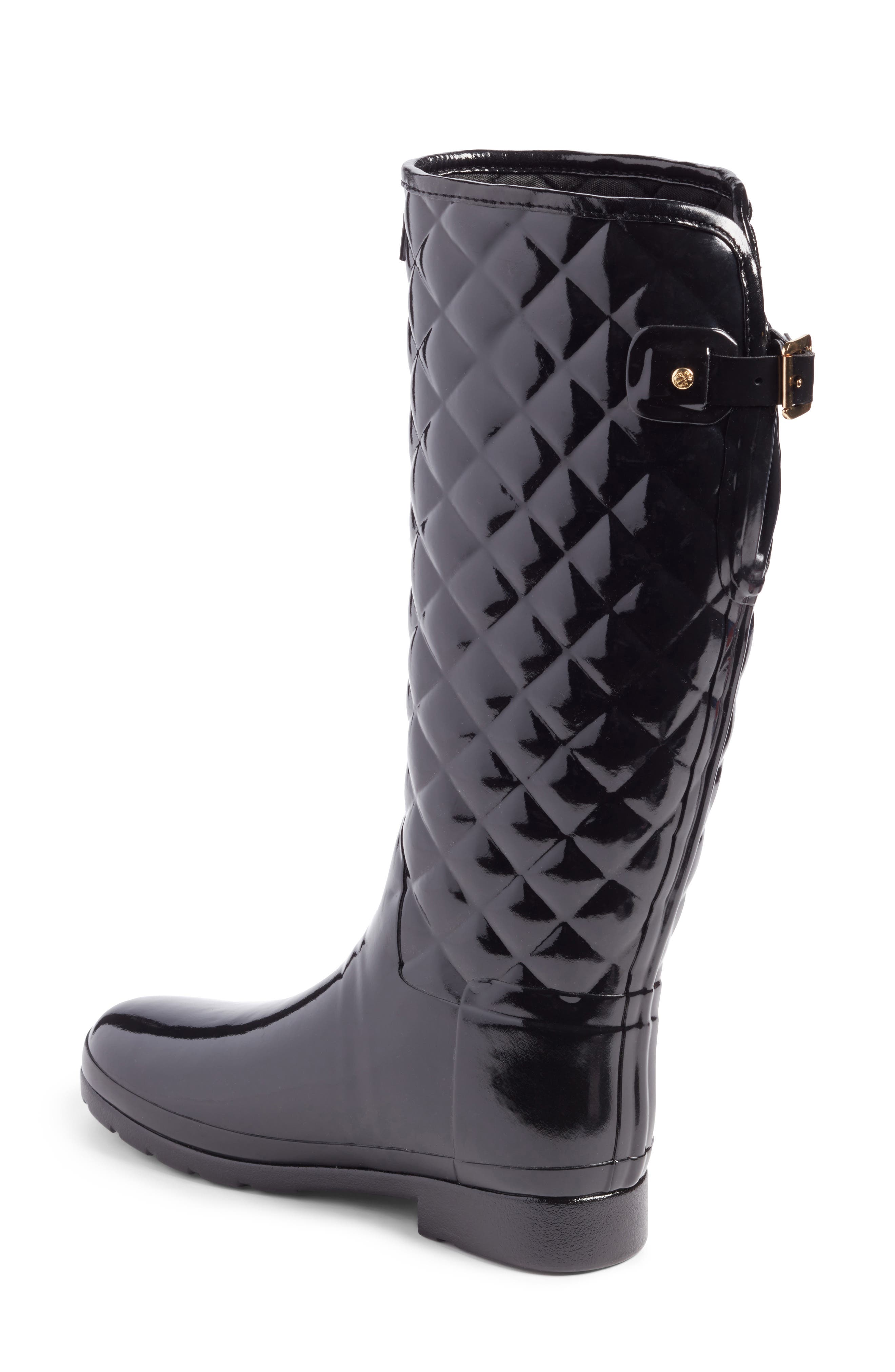 Hunter Original Refined High Gloss Quilted Waterproof Rain Boot, Alternate, color, Black