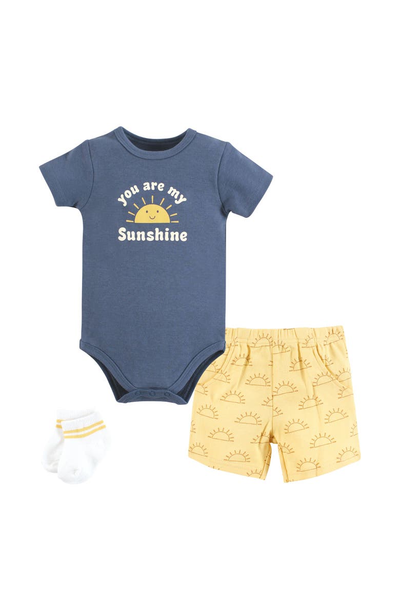 Hudson Baby Bodysuit, Short and Sock, Main, color, Blue Sunshine