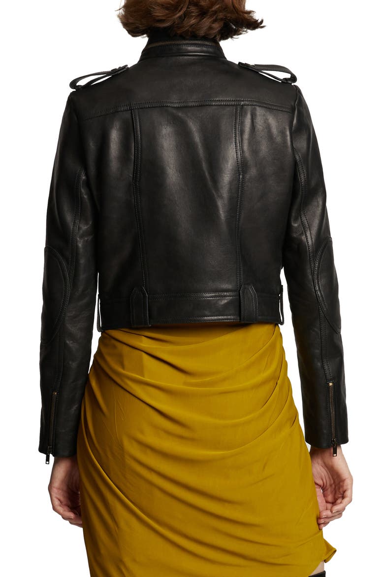 Leather Crop Moto Jacket, Alternate, color, BLACK