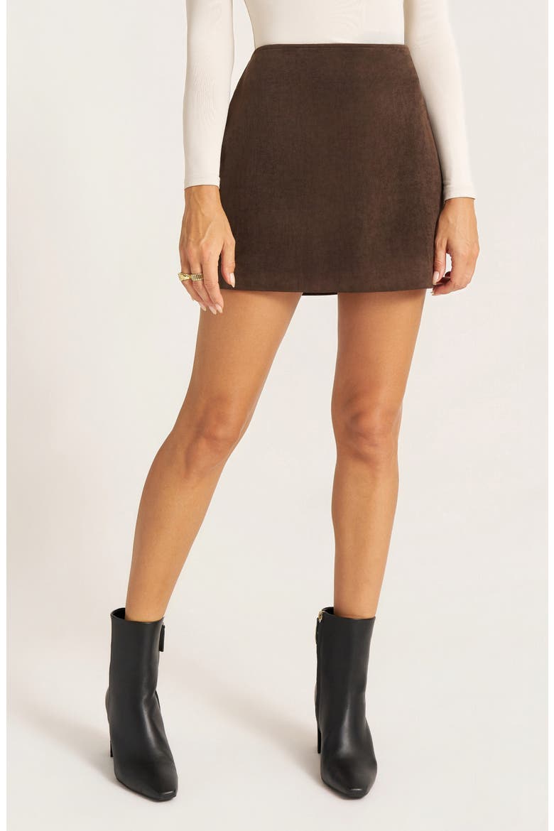 Pearl Faux Suede A Line Miniskirt, Main, color, ESPRESSO