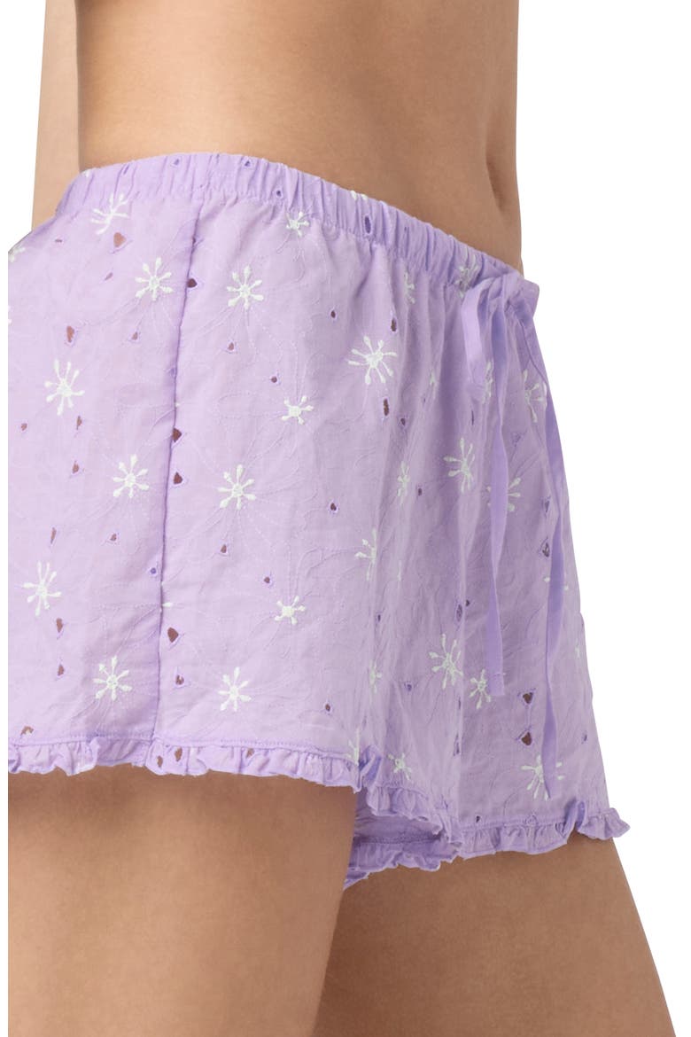 Eyelet Tie Waist Organic Cotton Shorts, Alternate, color, LAVENDER/ GREEN